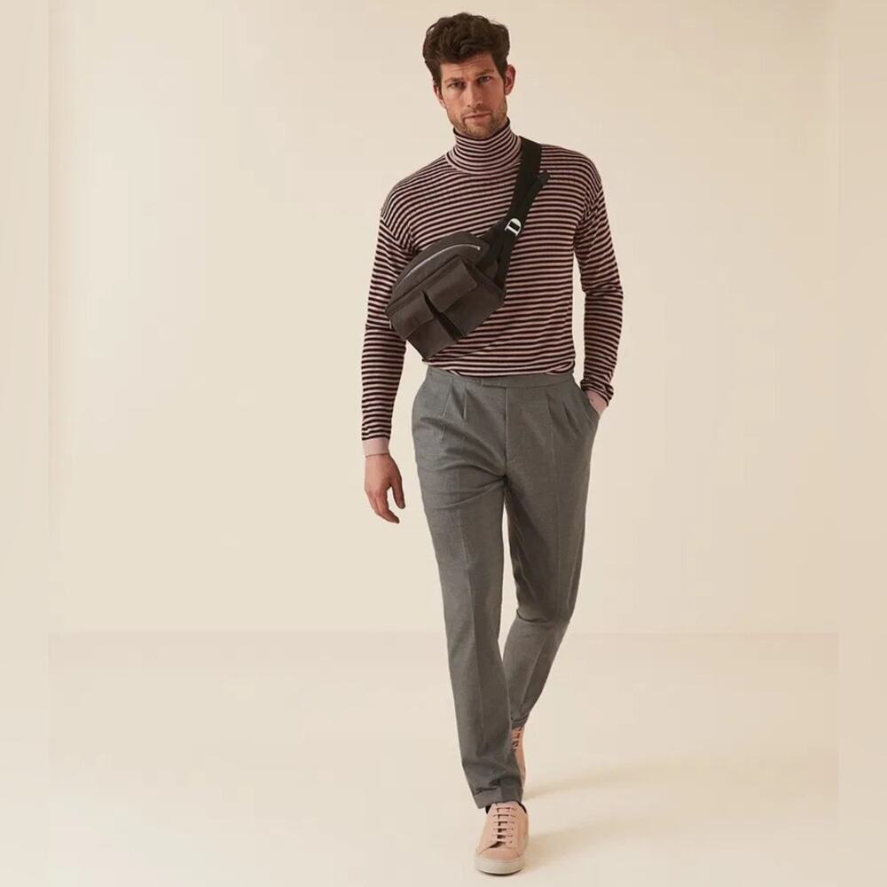 NWT Reiss Cedric Wool Striped Roll Neck Turtleneck Jumoer Dusty Pink Bordeaux S